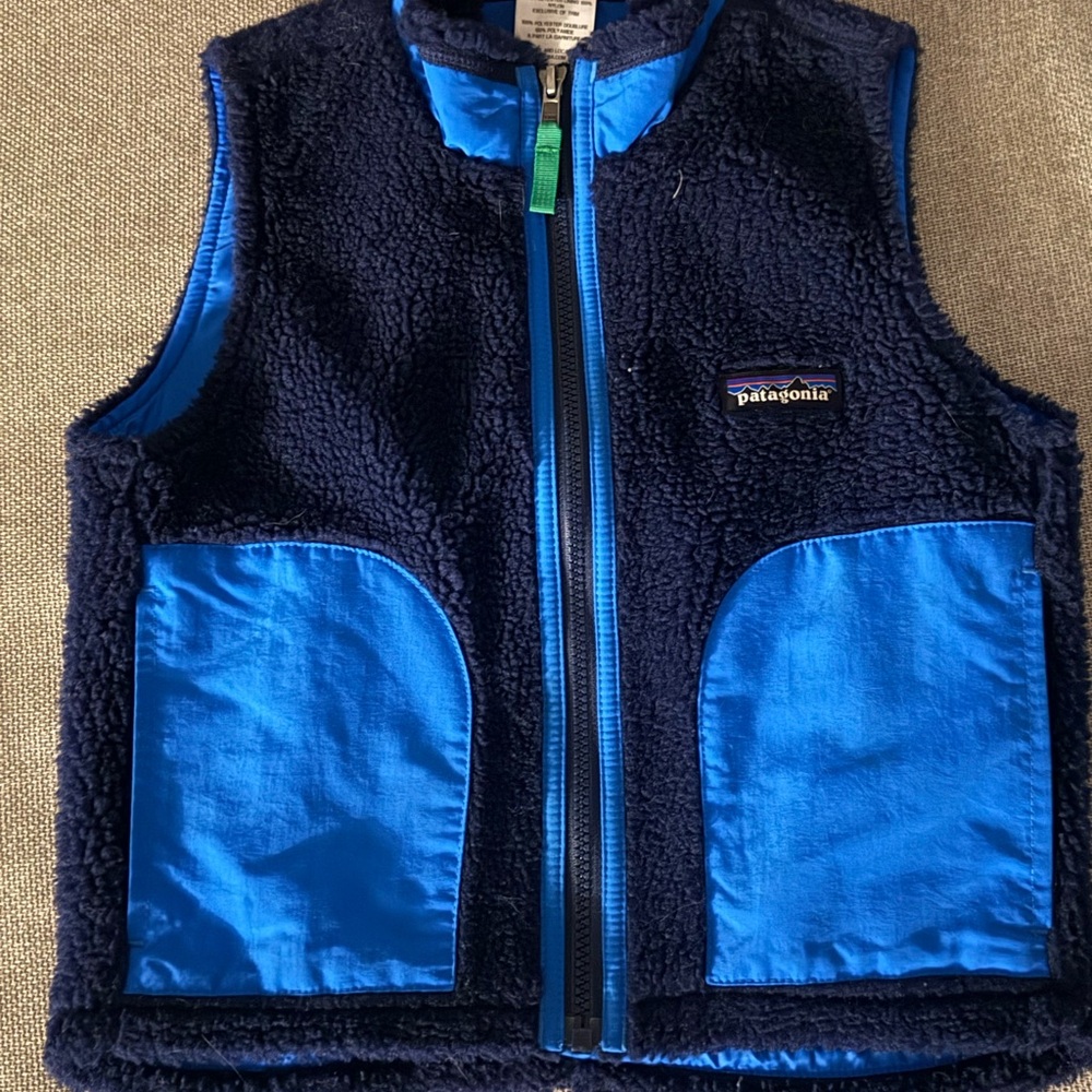 Patagonia Deep Blue Fleece Vest with Bright Accents